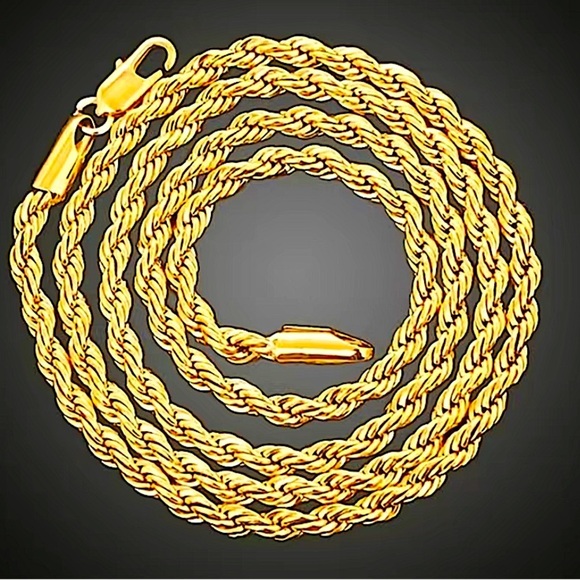 18K Gold Plated Rope Chain Link Necklace Matching Bracelet Set - Picture 4 of 5